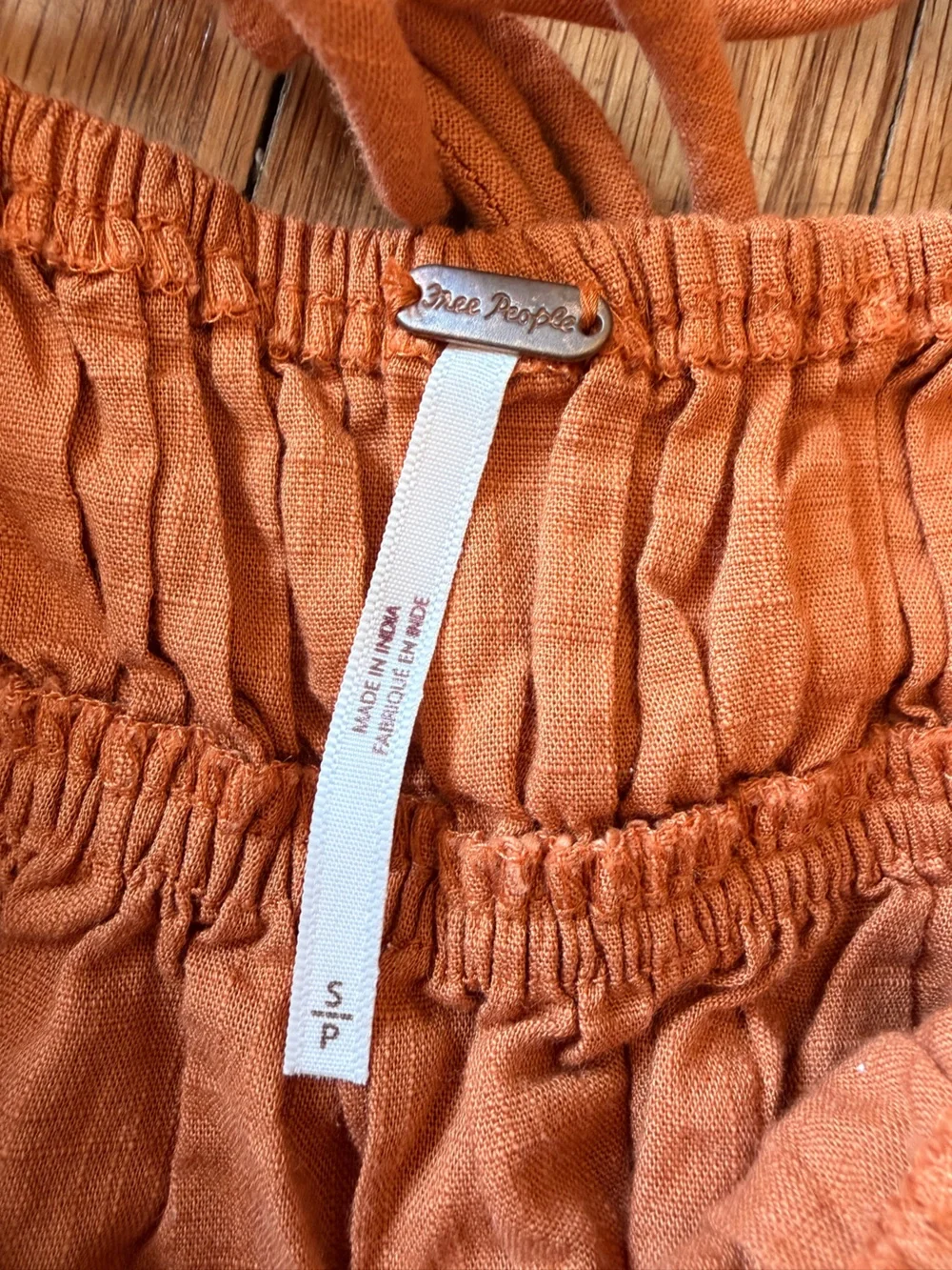 Free People Phoebe Top Rust Puff Sleeve Smocked Blouse 100% Cotton Small